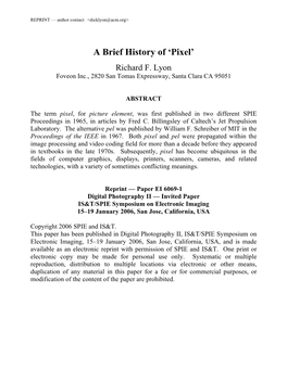 2006 SPIE Invited Paper: a Brief History of 'Pixel'