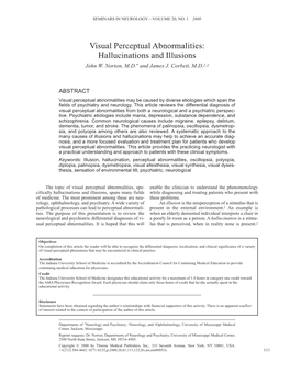 Visual Perceptual Abnormalities: Hallucinations and Illusions John W