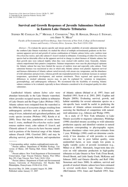 Survival and Growth Responses of Juvenile Salmonines Stocked in Eastern Lake Ontario Tributaries