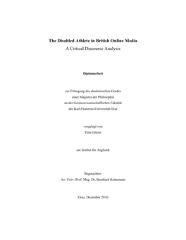 The Disabled Athlete in British Online Media a Critical Discourse Analysis