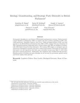 Ideology, Grandstanding, and Strategic Party Disloyalty in British Parliament∗