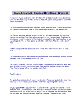 Globe Lesson 3 - Cardinal Directions - Grade 6+