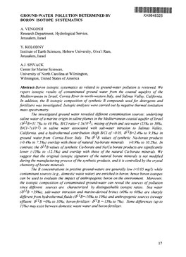 GROUND-WATER POLLUTION DETERMINED by XA9848325 BORON ISOTOPE SYSTEMATICS A. VENGOSH Research Department, Hydrological Service, J