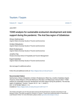 TOWS Analysis for Sustainable Ecotourism Development and State Support During the Pandemic: the Aral Sea Region of Uzbekistan