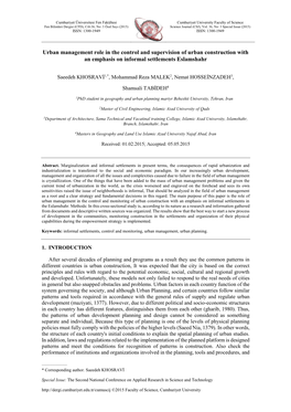 Urban Management Role in the Control and Supervision of Urban Construction with an Emphasis on Informal Settlements Eslamshahr