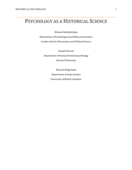 Psychology As a Historical Science