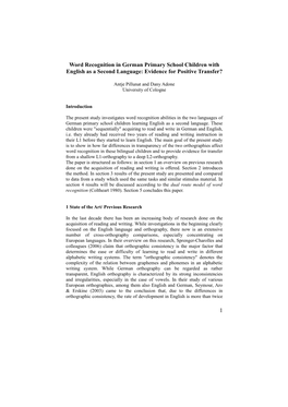 Word Recognition in German Primary School Children with English As a Second Language: Evidence for Positive Transfer?