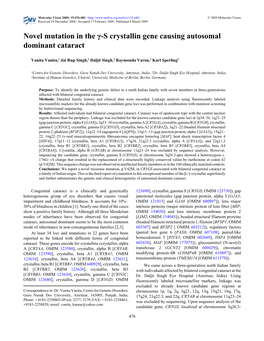 Novel Mutation in the Γ-S Crystallin Gene Causing Autosomal Dominant Cataract