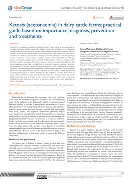 Ketosis (Acetonaemia) in Dairy Cattle Farms: Practical Guide Based on Importance, Diagnosis, Prevention and Treatments