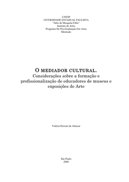 Considerações Sobre a Formação E Profissionalização De Educadores De Museus E Exposições De Arte