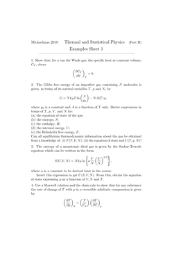 Thermal and Statistical Physics (Part II) Examples Sheet 1 ————————————————————————————