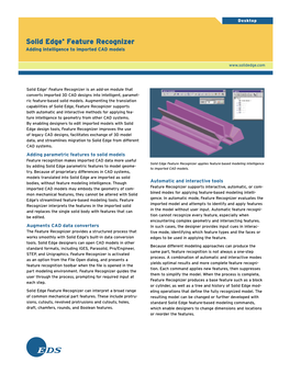 Solid Edge® Feature Recognizer Adding Intelligence to Imported CAD Models