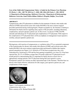 Care of the Child with Tympanostomy Tubes: a Guide for the Primary