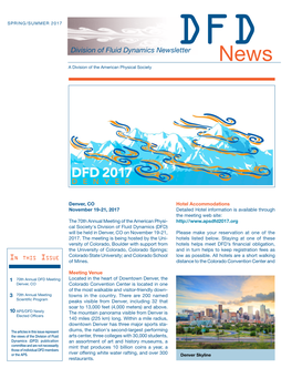 Division of Fluid Dynamics Newsletter News a Division of the American Physical Society