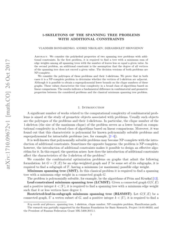 Arxiv:1710.09672V1 [Math.CO] 26 Oct 2017 Minimum Spanning Tree (MST)