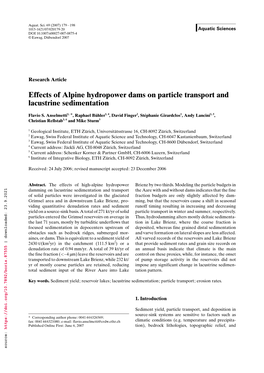 Effects of Alpine Hydropower Dams on Particle Transport and Lacustrine