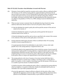 Rule 431*(E)-(R). Procedure When Defendant Arrested with Warrant