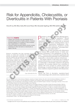 Risk for Appendicitis, Cholecystitis, Or Diverticulitis in Patients with Psoriasis