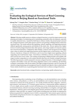 Evaluating the Ecological Services of Roof Greening Plants in Beijing Based on Functional Traits