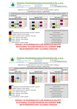 Harmonogram Wywozu Odpadów Z Nieruchomości Zamieszkałych III Kwartał 2021 R