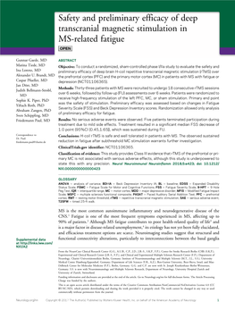 Safety and Preliminary Efficacy of Deep Transcranial Magnetic Stimulation in MS-Related Fatigue