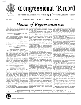 Congressional Record United States Th of America PROCEEDINGS and DEBATES of the 113 CONGRESS, SECOND SESSION