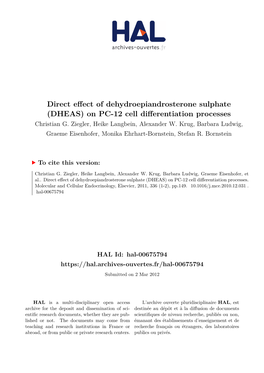 DHEAS) on PC-12 Cell Differentiation Processes Christian G