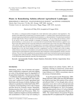 Plants in Remediating Salinity-Affected Agricultural Landscapes