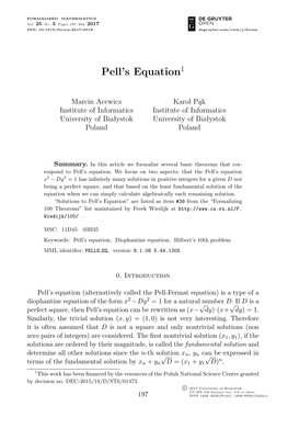 Pell's Equation1