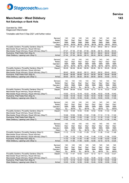 Service Manchester - West Didsbury 143 Not Saturdays Or Bank Hols