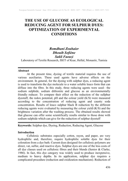 The Use of Glucose As Ecological Reducing Agent for Sulphur Dyes: Optimization of Experimental Conditions