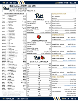 WEEK 13 Pitt Panthers [29-17-1, 14-6 ACC] Vs