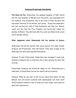 Anasuya-Priyamvada Charitkatha the Story So Far: Shakuntala, the Adopted Daughter of Rishi Kanva and the Real Daughter of Menaka