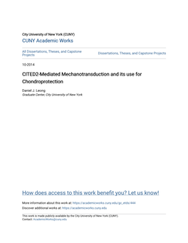 CITED2-Mediated Mechanotransduction and Its Use for Chondroprotection