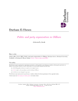 Politic and Party Organisation in Oldham