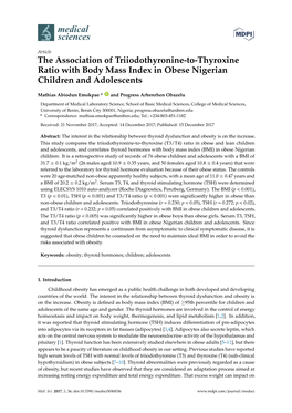 The Association of Triiodothyronine-To-Thyroxine Ratio with Body Mass Index in Obese Nigerian Children and Adolescents