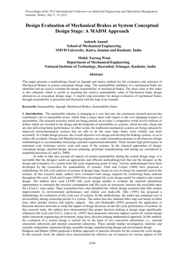 Design Evaluation of Mechanical Brakes at System Conceptual Design Stage: a MADM Approach