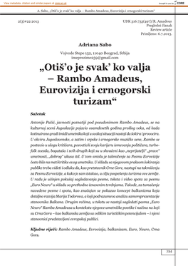 Otiš'o Je Svak' Ko Valja – Rambo Amadeus, Eurovizija I