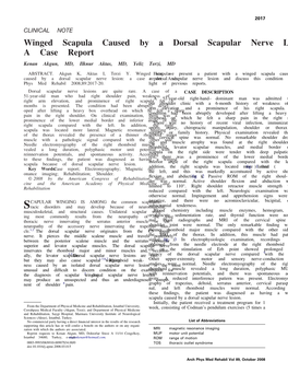 Winged Scapula Caused by a Dorsal Scapular Nerve Lesion: a Case Report Kenan Akgun, MD, Ilknur Aktas, MD, Yeliz Terzi, MD