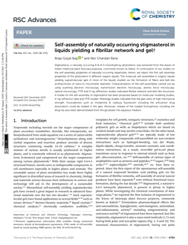 Self-Assembly of Naturally Occurring Stigmasterol in Liquids Yielding A