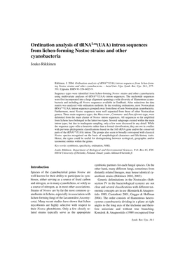 Intron Sequences from Lichen-Forming Nostoc Strains and Other Cyanobacteria Jouko Rikkinen