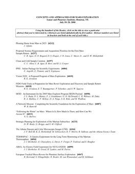 CONCEPTS and APPROACHES for MARS EXPLORATION Lunar and Planetary Institute, Houston, TX July 18–20, 2000 Using the Handtool Of