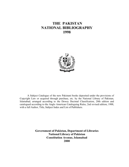 The Pakistan National Bibliography 1998