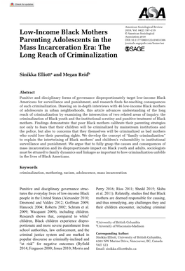 Low-Income Black Mothers Parenting Adolescents in the Mass Incarceration Era: the Long Reach of Criminalization