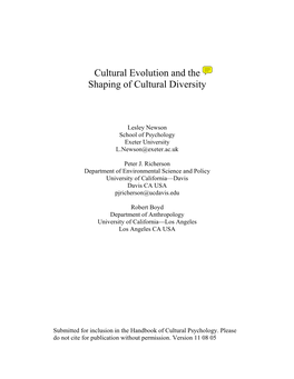 Cultural Evolution and the Shaping of Cultural Diversity