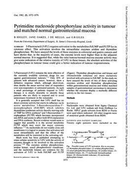 Pyrimidine Nucleoside Phosphorylase Activity in Tumour and Matched Normal Gastrointestinal Mucosa