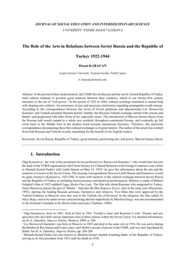 The Role of the Arts in Relations Between Soviet Russia and the Republic Of