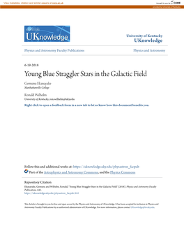 Young Blue Straggler Stars in the Galactic Field Gemunu Ekanayake Manhattanville College