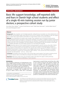 Basic Life Support Knowledge, Self-Reported Skills and Fears in Danish High School Students and Effect of a Single 45-Min Traini