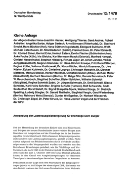 Kleine Anfrage Der Abgeordneten Hans-Joachim Hacker, Wolfgang Thierse, Gerd Andres, Robert Antretter, Angelika Barbe, Holger Bartsch, Arne Börnsen (Ritterhude), Dr